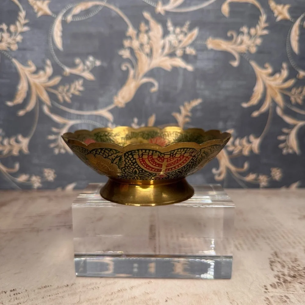 Handmade Israel Brass Menorah Bowl Judaica Holy Land Decor